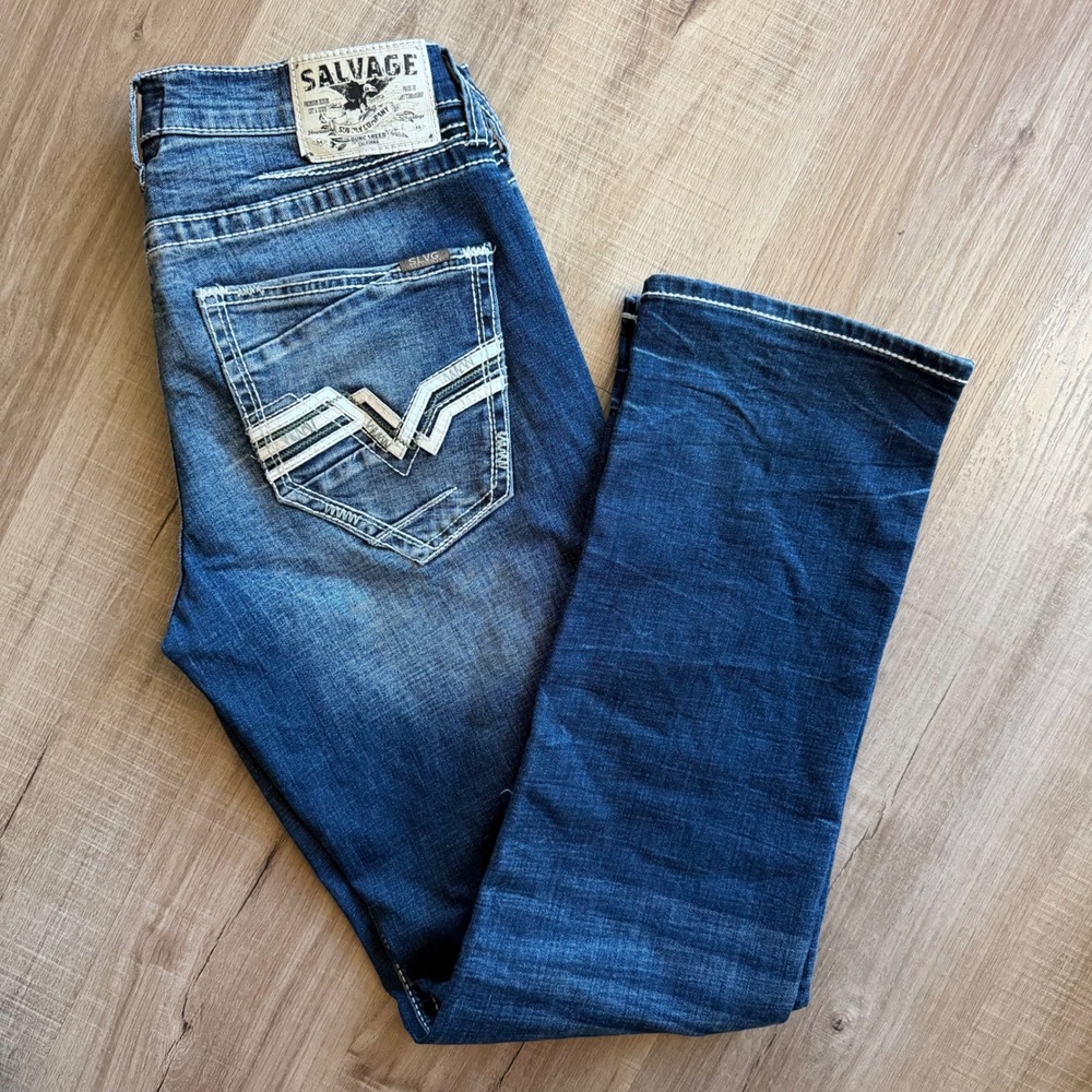 Salvage Supply Co Mayhem Straight Regular Fit Jeans Mens 34x34 Blue Buckle SLVG